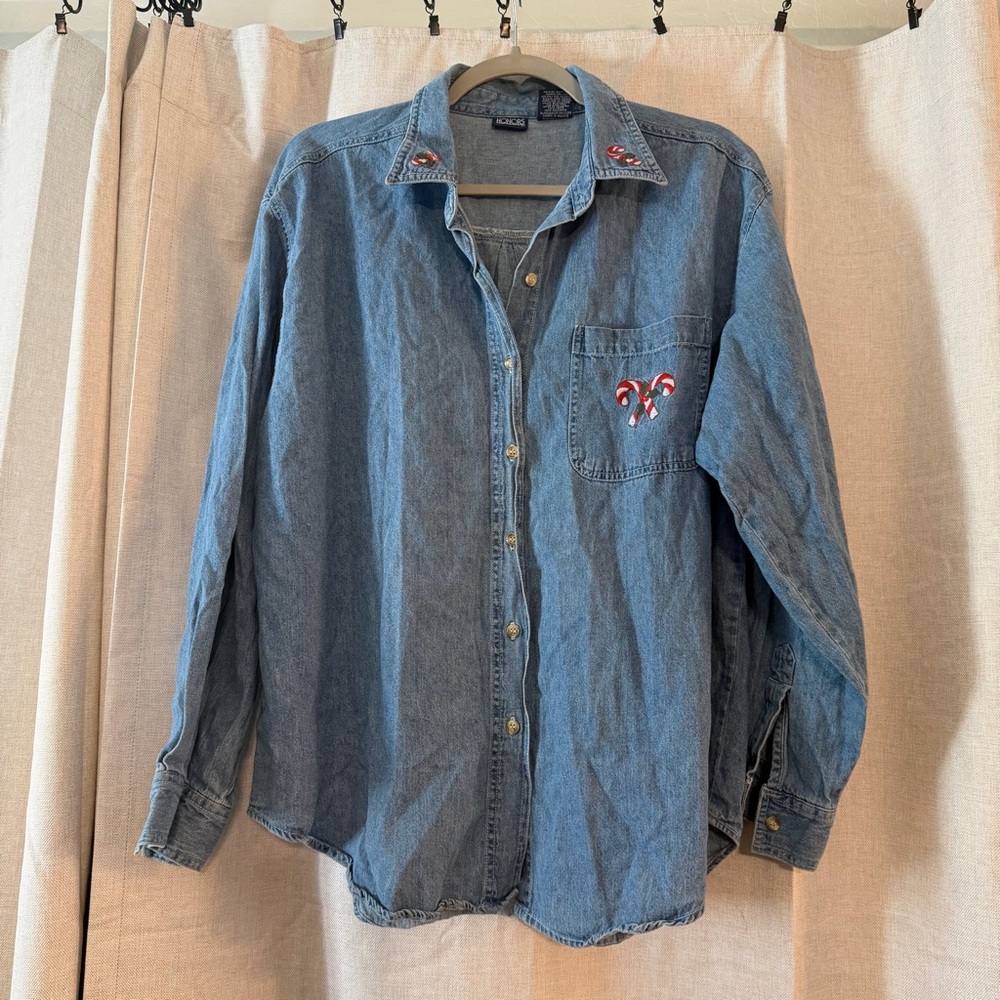 Vintage Honors denim Embroidered Christmas shirt